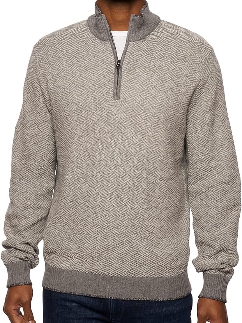 Robert Graham Men's Light Gray Textured Half-Zip Sweater